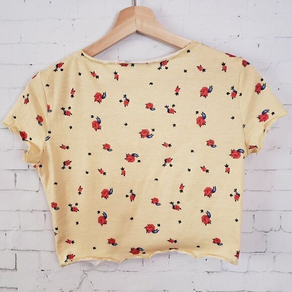 Shein Floral Crop Top Yellow Red Rose Print Y2K - Picture 6 of 7